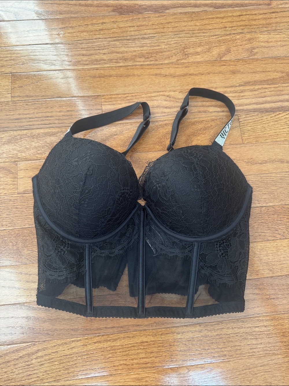 Victoria's Secret Black Lace Longline Bra Bustier 36D